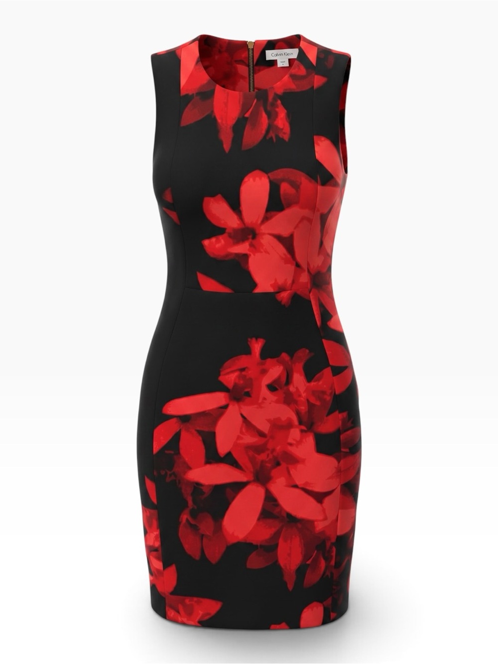Calvin Klein Black Dress with Bold Red Floral Print